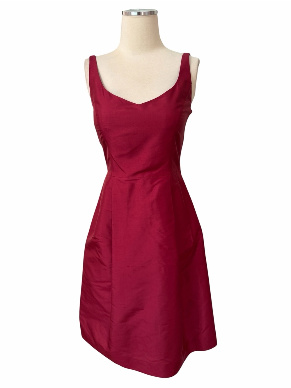 Ann Taylor 100% Silk Sleeveless Wine Red Tie-Waist Dress Sz 0 - Picture 11 of 11